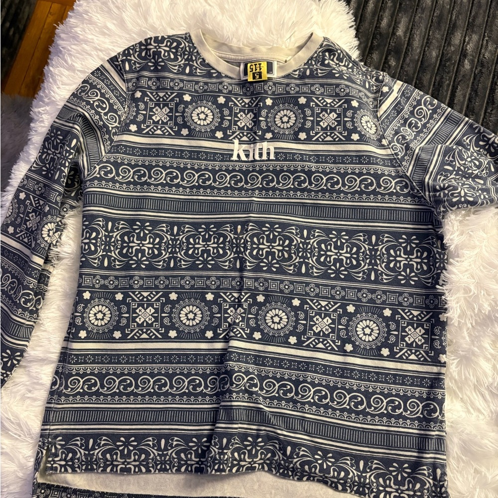 Kith Kids Navy and White Patterned Long Sleeve Tee